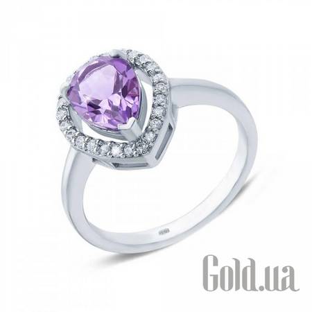 Женские кольца Женское серебряное кольцо с аметистом и куб. циркониями, 18.5