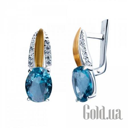 Серьги Серебряные серьги с куб. циркониями и вставками из золота