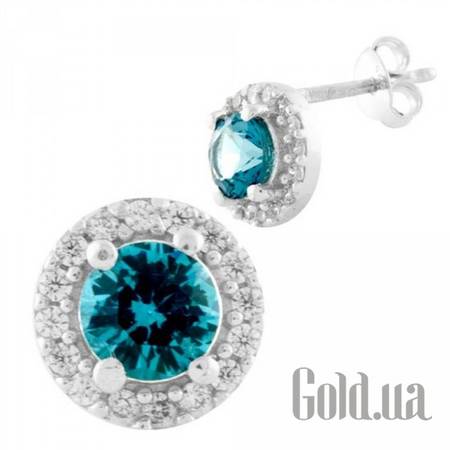 Серьги-гвоздики Серебряные серьги с топазами и куб. циркониями