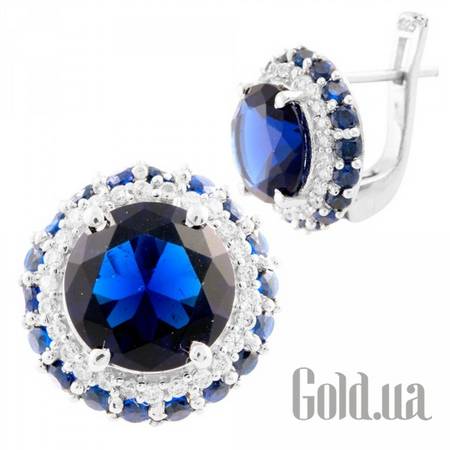 Серьги Серебряные серьги с синт. сапфирами и куб. циркониями