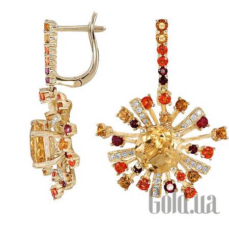 Серьги с подвесками Золотые серьги с бриллиантами, топазами и цитринами