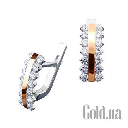 Серьги Серебряные серьги с куб. циркониями в позолоте