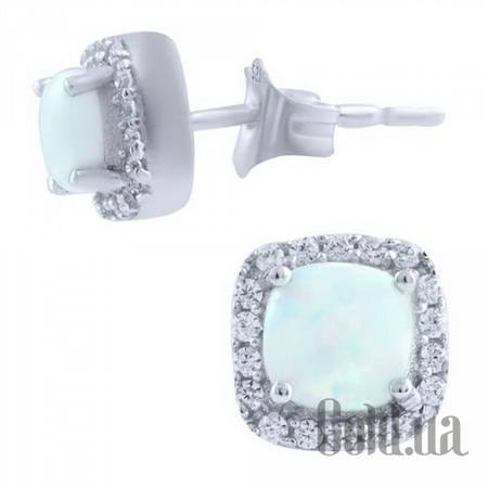 Серьги-гвоздики Серебряные серьги с опалами и куб. циркониями