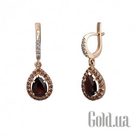Серьги с подвесками Золотые серьги с бриллиантами и гранатами