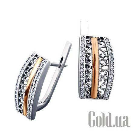 Серьги Серебряные серьги с куб. циркониями в позолоте