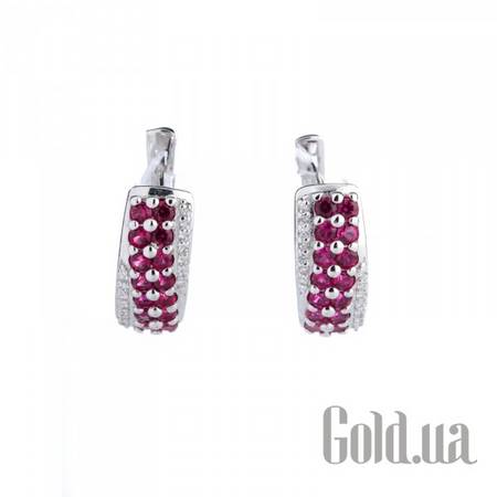 Серьги Серебряные серьги с куб. циркониями и синт. рубинами