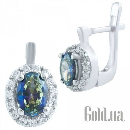 Серьги Серебряные серьги с топазами и куб. циркониями