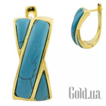 Серьги Серебряные серьги с бирюзой в позолоте
