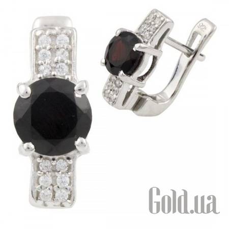Серьги Серебряные серьги с гранатами и куб. циркониями
