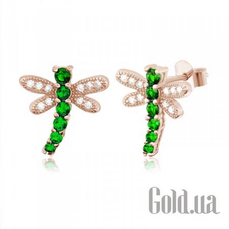 Серьги-гвоздики Серебряные серьги с куб. циркониями в позолоте
