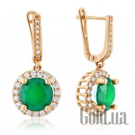 Серьги с подвесками Золотые серьги с ониксами и куб. циркониями