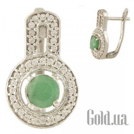 Серьги Серебряные серьги с изумрудами и куб. циркониями