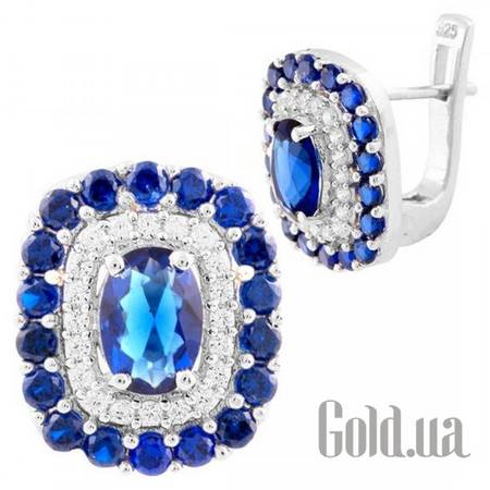 Серьги Серебряные серьги с синт. сапфирами и куб. циркониями