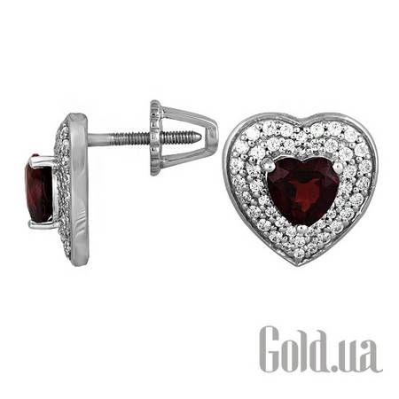 Серьги-гвоздики Золотые серьги с бриллиантами и гранатом