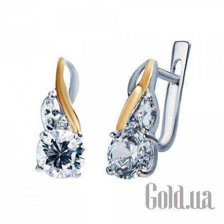 Серьги Серебряные серьги с куб. циркониями и вставками из золота