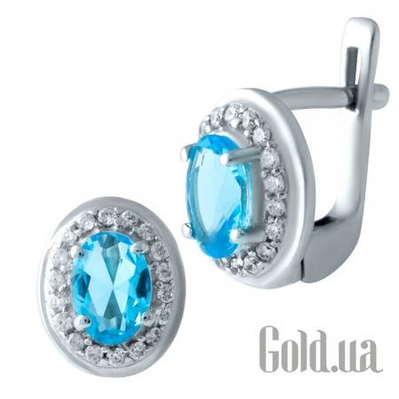 Серьги Серебряные серьги с синт. аквамаринами и куб. циркониями