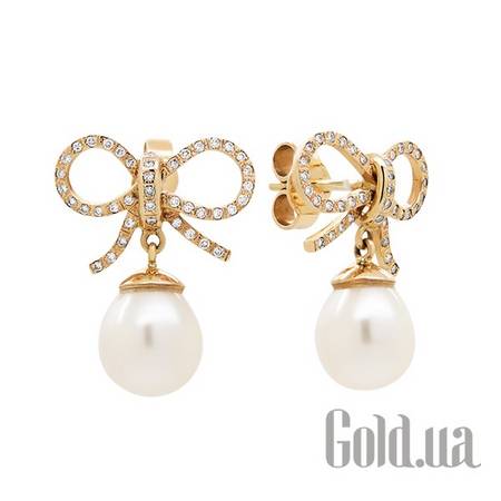 Серьги с подвесками Золотые серьги с бриллиантами и культив. жемчугом