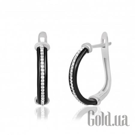 Серьги Серебряные серьги с куб. циркониями и керамикой