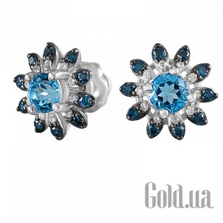 Серьги-гвоздики Золотые серьги с бриллиантами и топазами