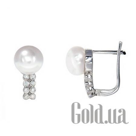 Серьги Серебряные серьги с жемчугом и куб. циркониями