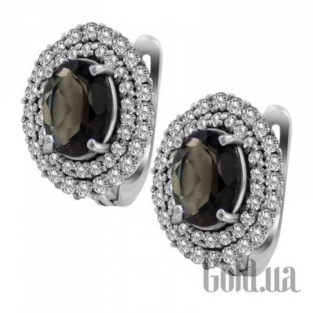 Серьги Серебряные серьги с раух-топазами и куб. циркониями