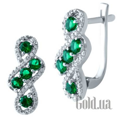 Серьги Серебряные серьги с синт. изумрудами и куб. циркониями