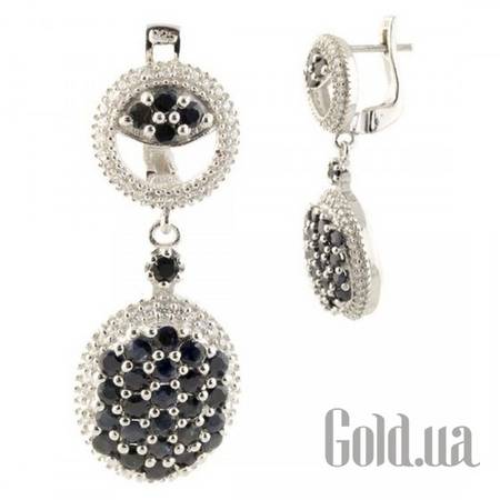 Серьги с подвесками Серебряные серьги с сапфирами и куб. циркониями
