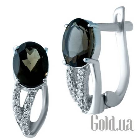 Серьги Серебряные серьги с раухтопазами и куб. циркониями
