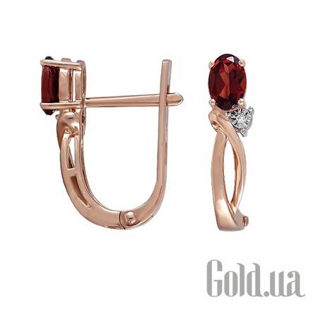 Серьги Золотые серьги с бриллиантами и гранатом