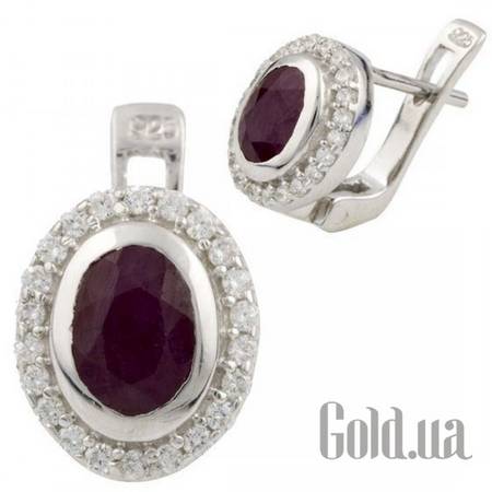 Серьги Серебряные серьги с рубинами и куб. циркониями