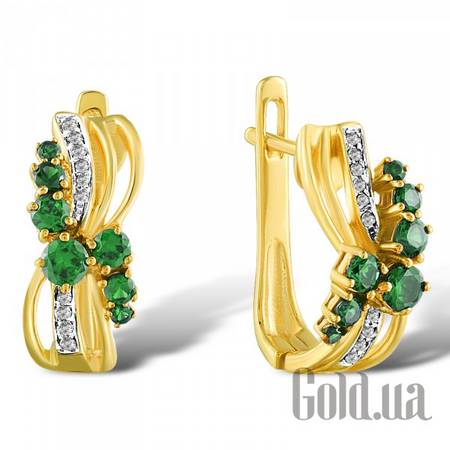 Серьги Золотые серьги с бриллиантами и изумрудами