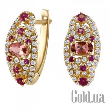 Серьги Золотые серьги с сапфирами, турмалинами и бриллиантами