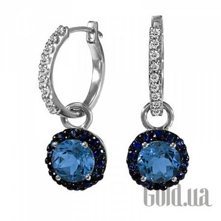 Серьги с подвесками Золотые серьги с бриллиантами, сапфирами и топазами