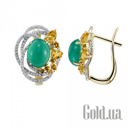 Серьги Золотые серьги с бриллиантами, цитринами и агатами