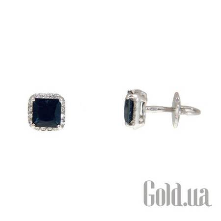 Серьги-гвоздики Золотые серьги с бриллиантами и сапфирами