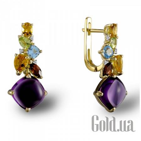 Серьги Золотые серьги с бриллиантами, аметистами, топазами, цитринами, гранатами и перидотами