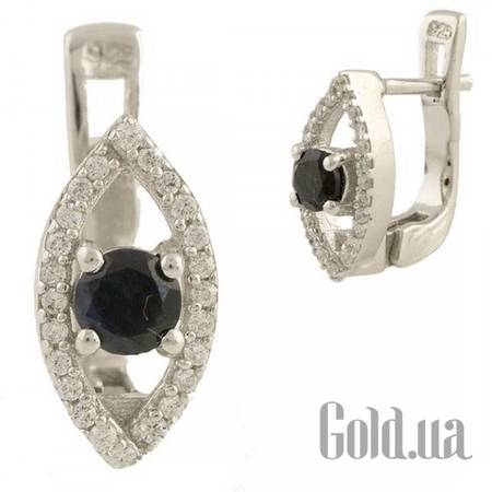 Серьги Серебряные серьги с куб. циркониями и сапфирами