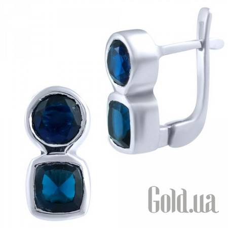 Серьги Серебряные серьги с синт. сапфирами