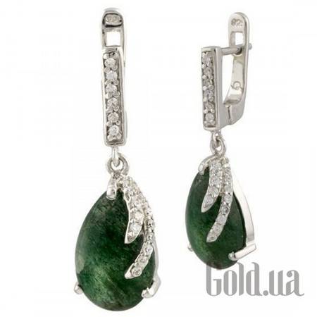 Серьги с подвесками Серебряные серьги с авантюринами и куб. циркониями