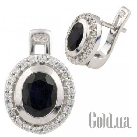 Серьги Серебряные серьги с куб. циркониями и сапфирами