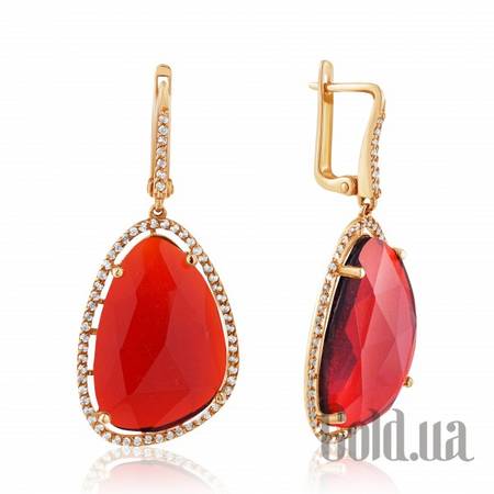 Серьги с подвесками Золотые серьги с кварцем и куб. циркониями