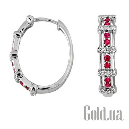 Серьги-кольца Золотые серьги с бриллиантами и рубинами