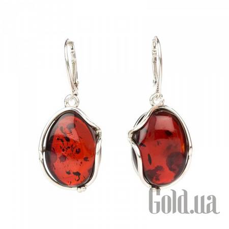 Серьги с подвесками Серебряные серьги с янтарем