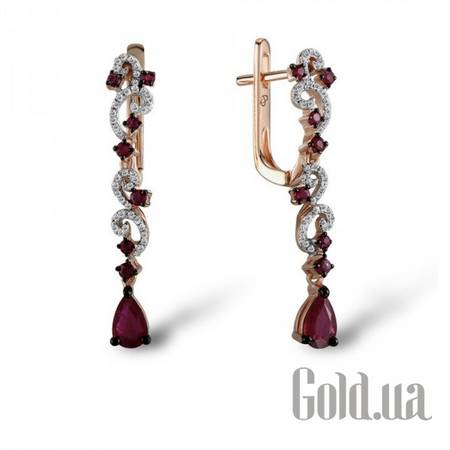 Серьги с подвесками Золотые серьги с бриллиантами и рубинами