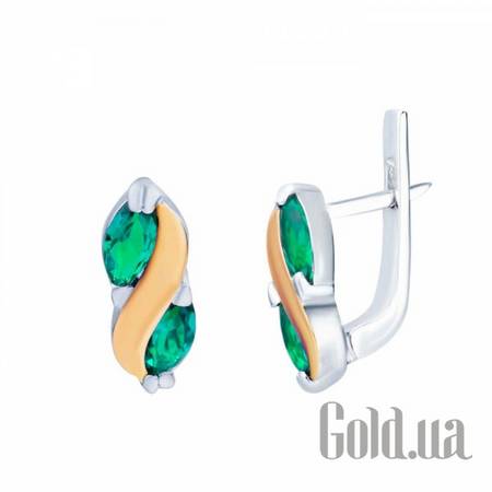 Серьги Серебряные серьги с куб. циркониями и вставками из золота