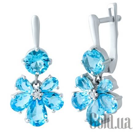 Серьги с подвесками Серебряные серьги с синт. аквамаринами и куб. циркониями