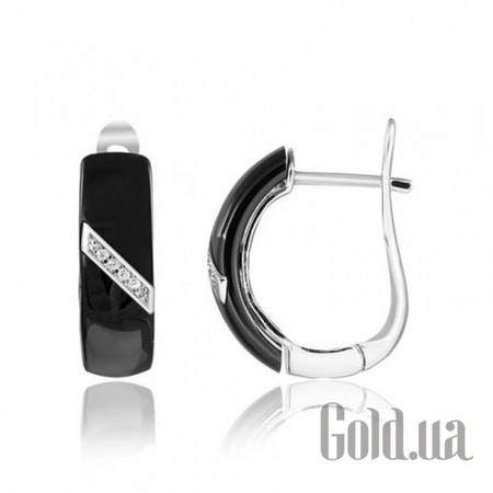 Серьги Серебряные серьги с куб. циркониями и керамикой