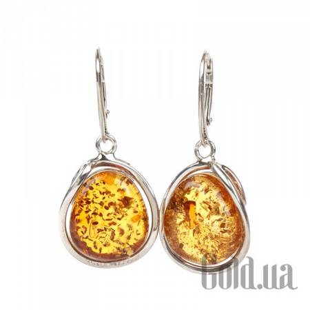 Серьги с подвесками Серебряные серьги с янтарем