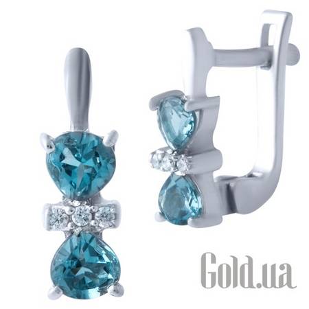 Серьги Серебряные серьги с топазами и куб. циркониями