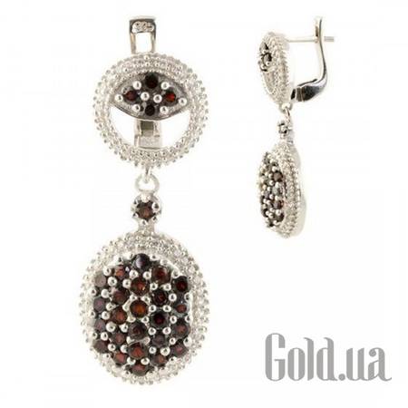 Серьги с подвесками Серебряные серьги с гранатами и куб. циркониями